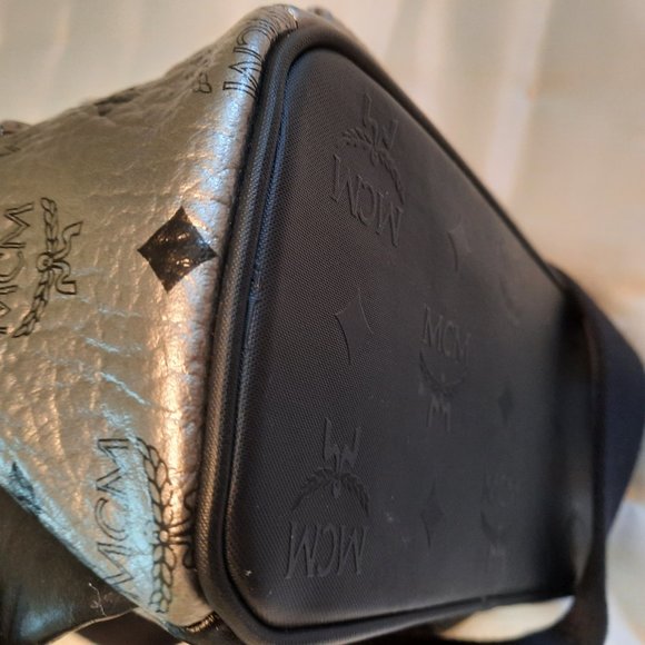 AUTHENTIC MCM SMALL SILVER/BLACK BACKPACK